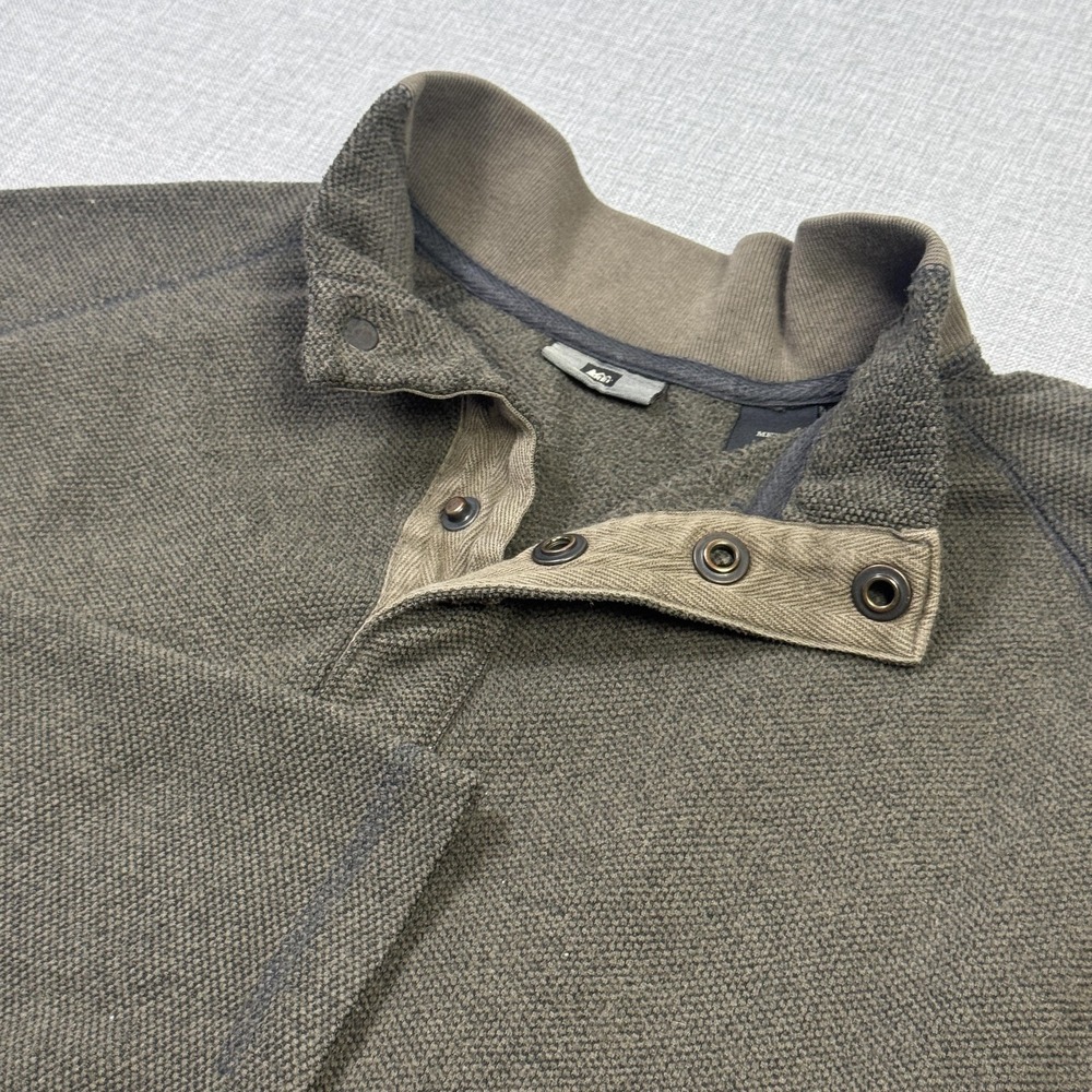 REI Waffle-Knit Sweater Pullover Mens Large Green Mock‎ Neck Heavyweight Lined